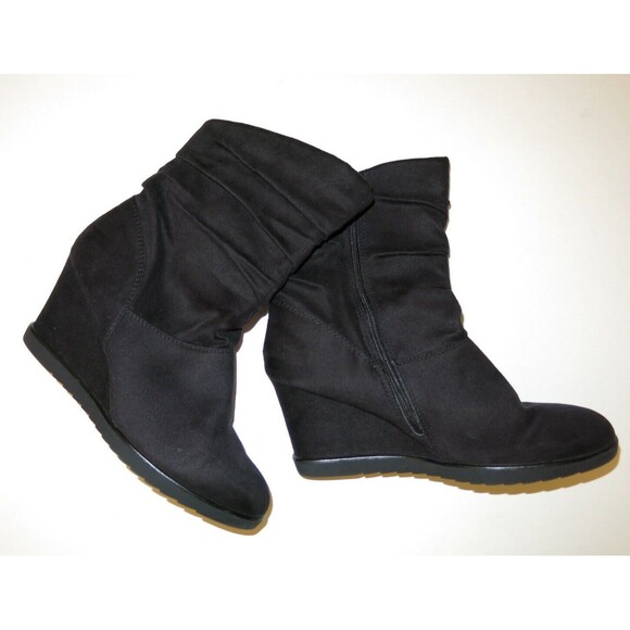 Merona wedge heel faux suede slouchy pleated gathered boots shoes bootie 10 - Picture 2 of 9